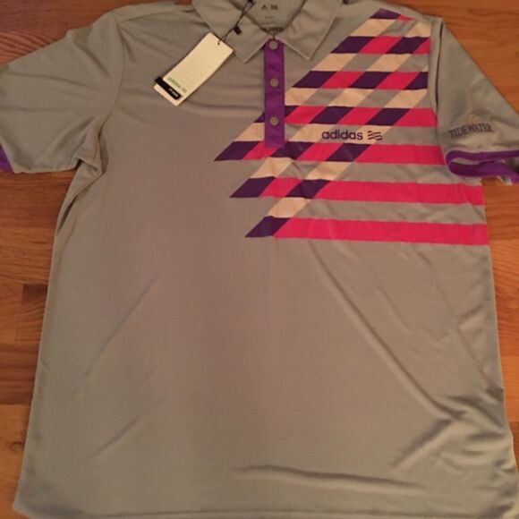 New Adidas Color Block Gray Purple pink Polo Shirt L Tidewater N Myrtle Beach - Picture 7 of 9